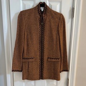 St. John Collection Brown Jacket Classic Tailored Silhouette w/ Zip Front